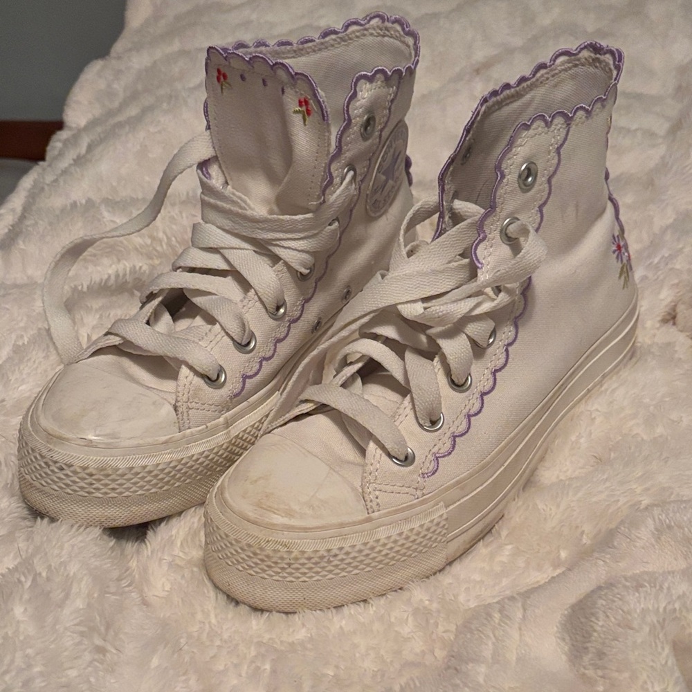 Converse White High-Tops with Lavender Accents